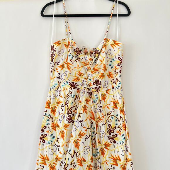 A.L.C  A-Line Midi Dress White Multi Lilah Print Flounce Hem Size 12 - Picture 4 of 8